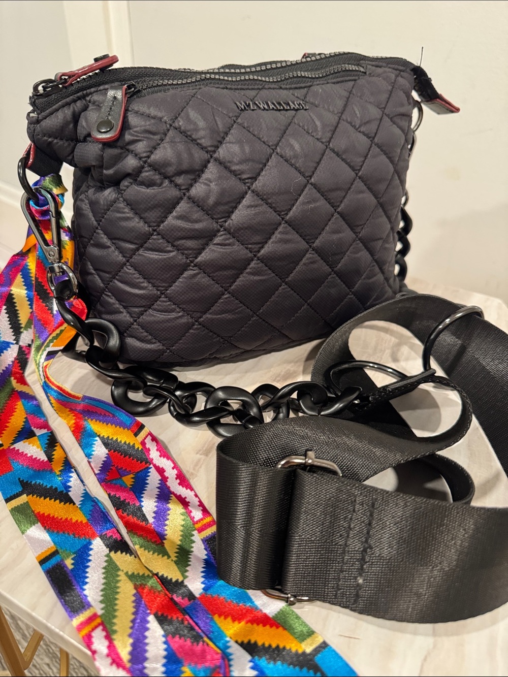 MZ Wallace Bag Mini Crosby Black Chain Quilted Crossbody EUC
